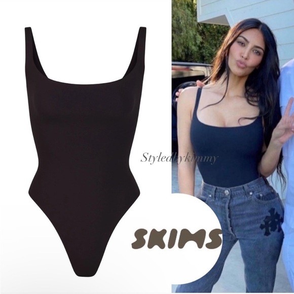 SKIMS FITS EVERYBODY SQUARE NECK BODYSUIT Top Onyx Black S Small NWT NEW - Picture 6 of 6